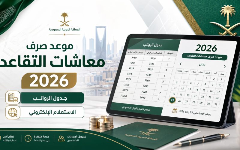موعد صرف معاشات التقاعد 2026 في السعودية.. جدول الرواتب وطريقة الاستعلام عن المعاش إلكترونيًا